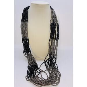 Silver & Black Seed Beads Multi-strand 34" Necklace